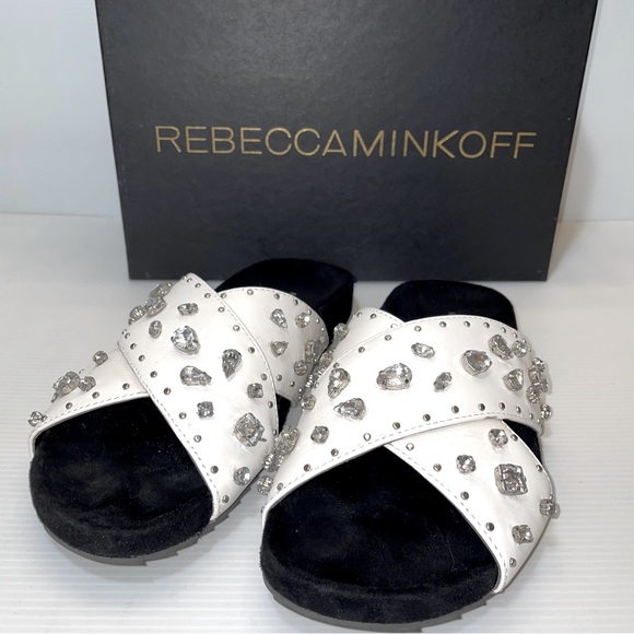 Rebecca Minkoff Theo Jewel White Slide Sandal - Picture 9 of 11